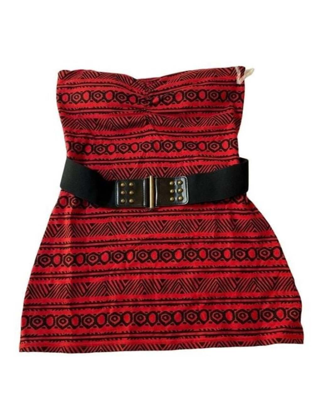 Candie's Red and Black Aztec Tribal Print Strapless Tube Top with Belt Size M